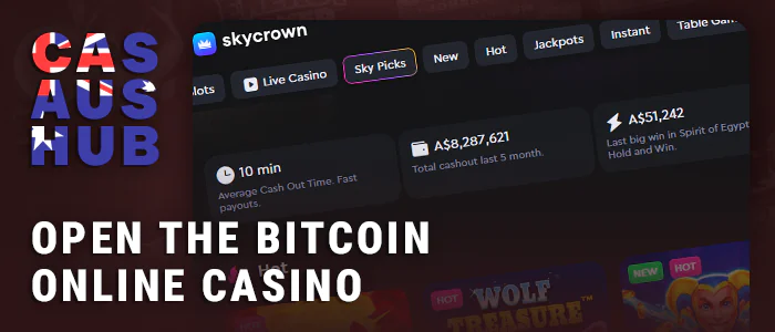 Visit the online bitcoin casino website