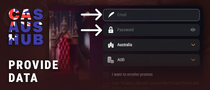 Indicate personal data for registration in online casino