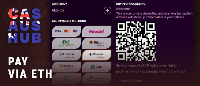 Make a deposit via ETH at an online casino