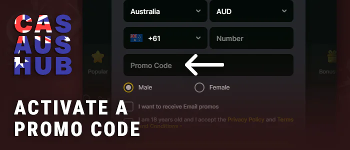 Enter promo code when registering at online casino
