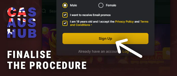Complete registration at the online gambling site