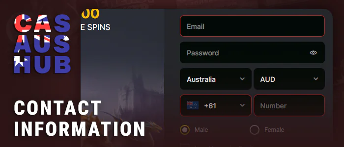 Enter your contact details when creating an account at a legal online casino