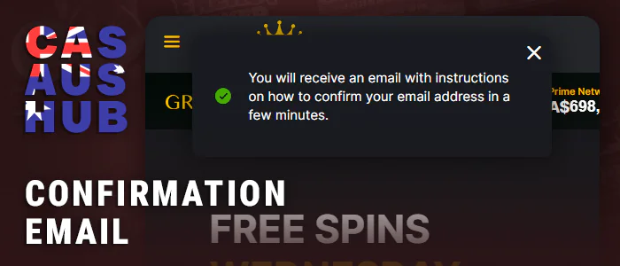 Email confirmation in a legal casino