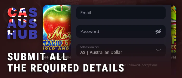 Enter information when registering for a live casino account