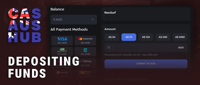 Deposit in AUD currency at online casinos