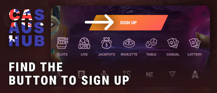 Click on the button to register at an Australian online casino