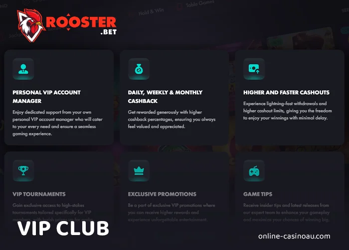 About Rooster Bet Casino VIP club for Australian players