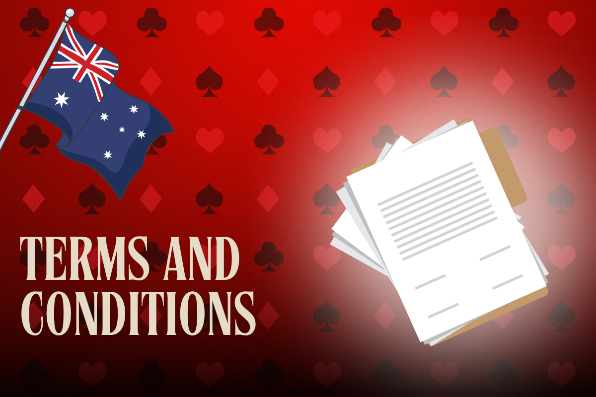 australian flag, white documents on red card background