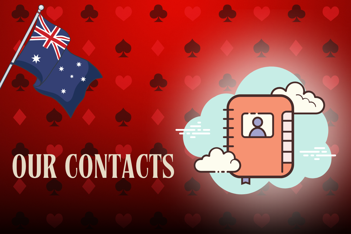 australian flag, contact book on red card background