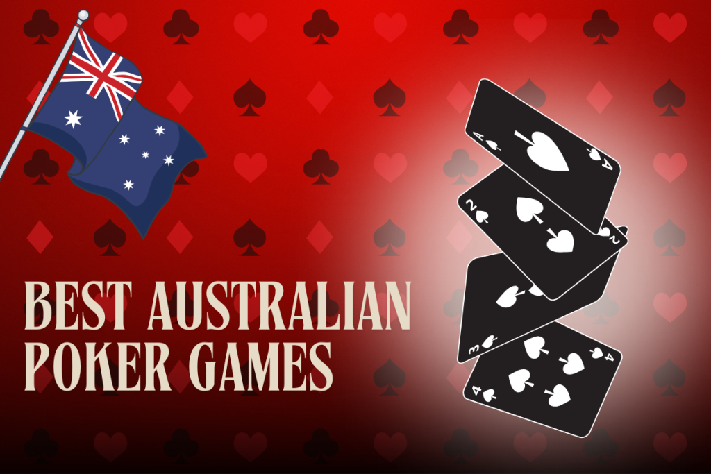 australian flag, black poker cards on red card background
