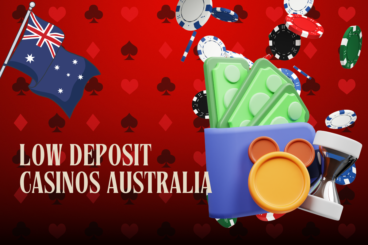 wallet with money, poker chips and australian flag on red card background