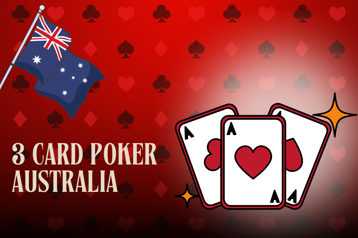 australian flag, three cards on red card background