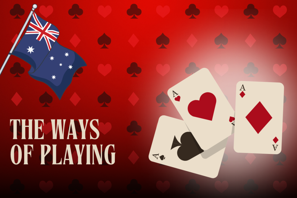 australian flag, 3 poker cards on red card background