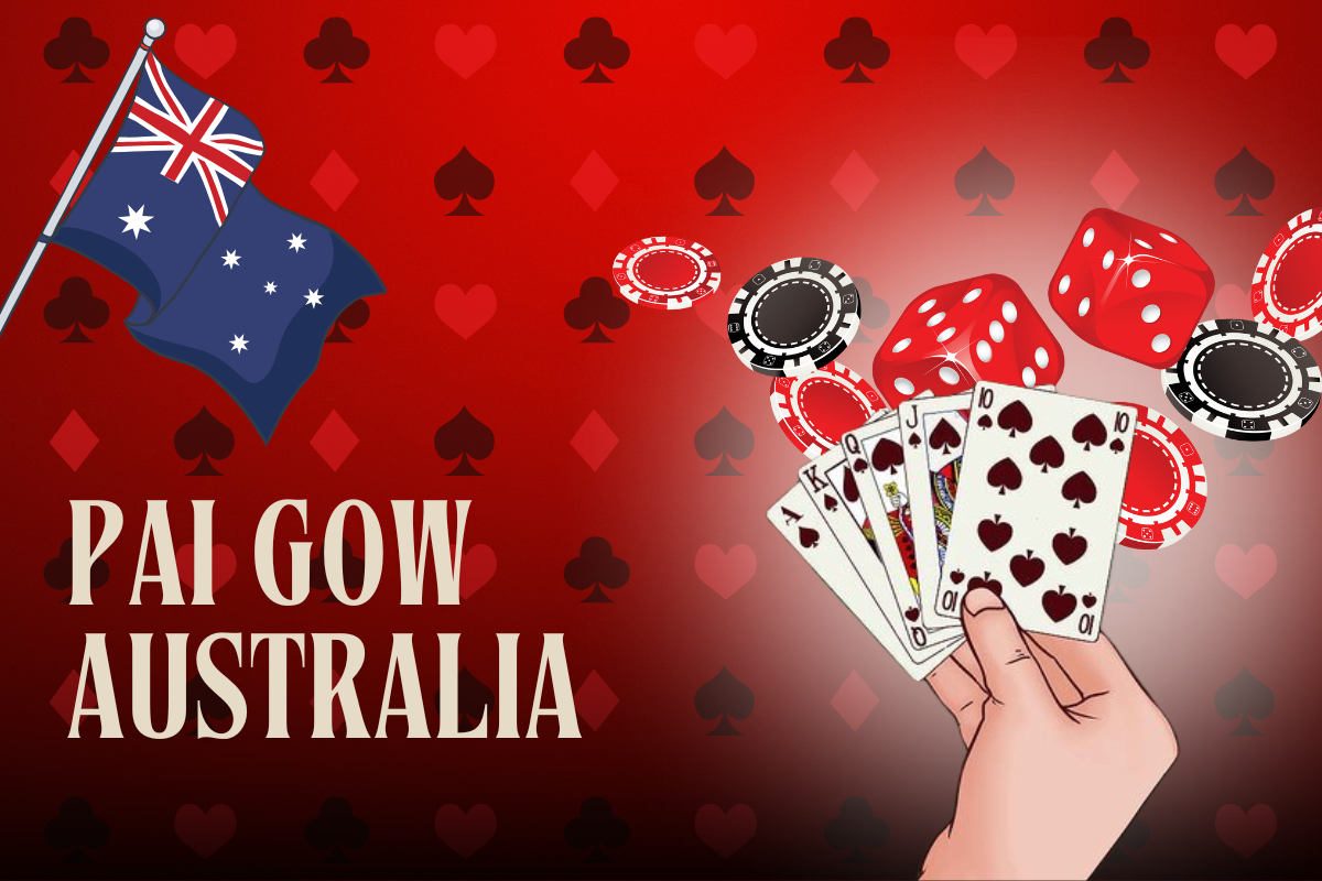 australian flag, poker cards on the hand on red card background