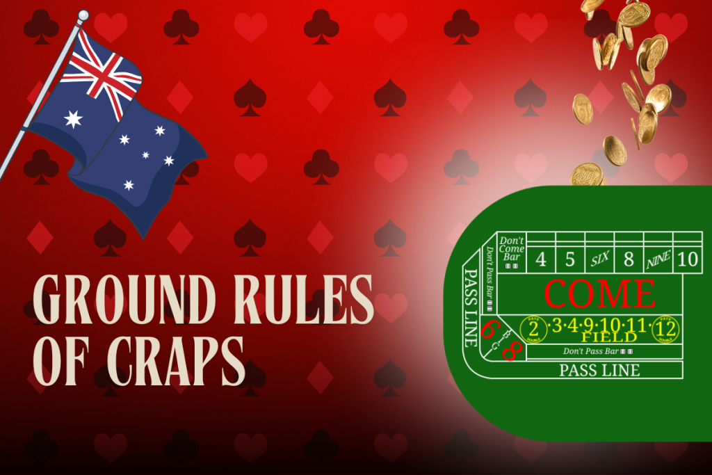 australian flag, craps with gold coins on red card background