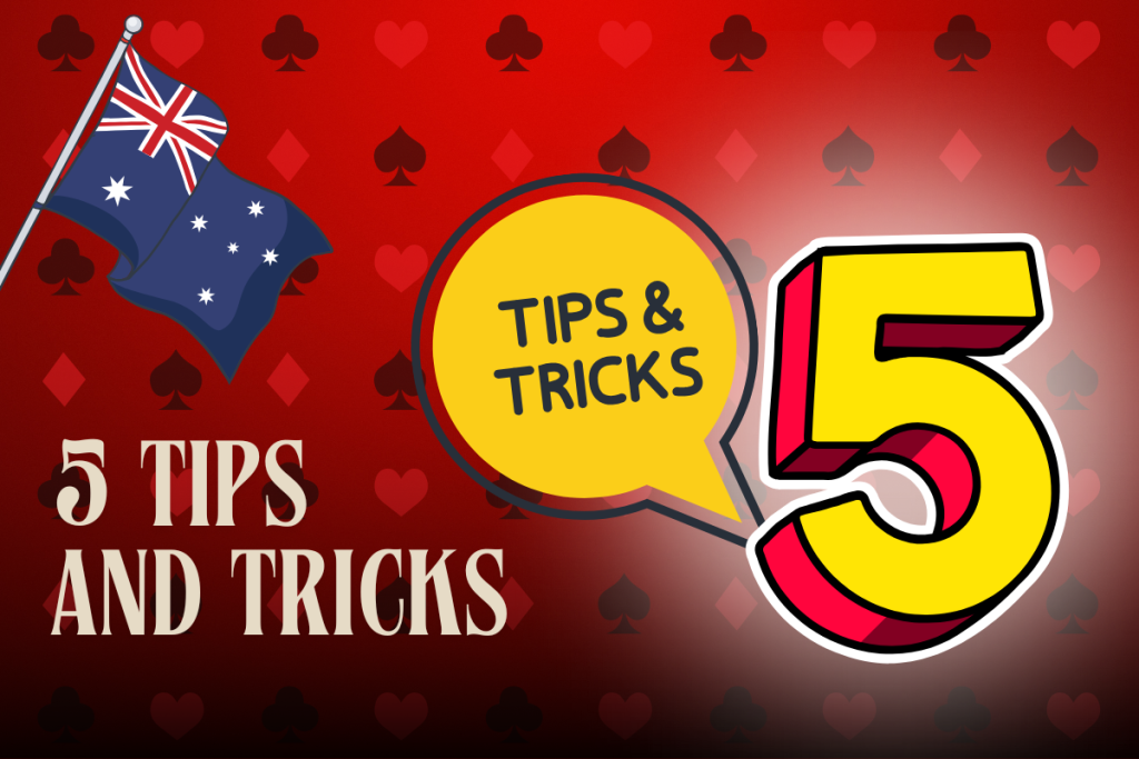 australian flag, 5 and message cloud on red card background