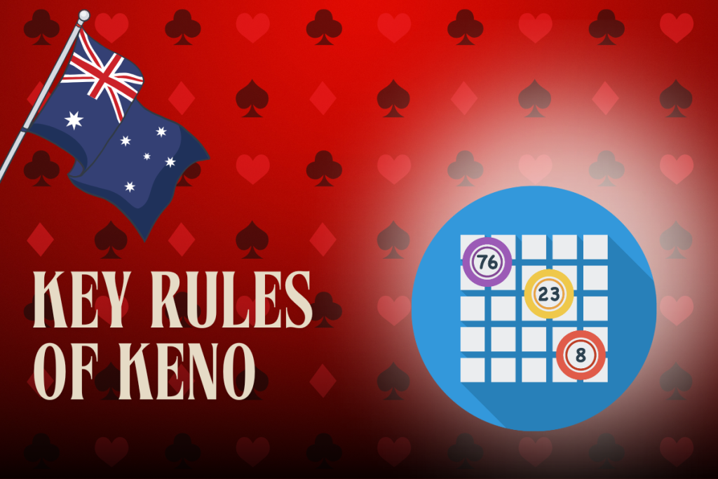 australian flag, keno on red card background
