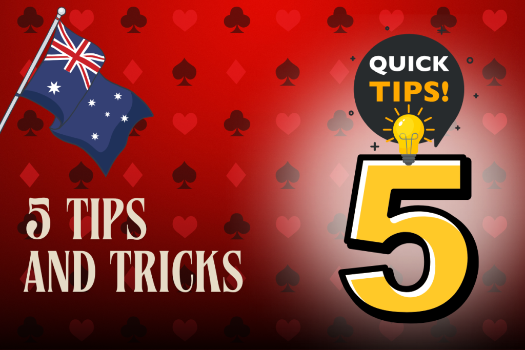 australian flag, 5 and sign quick tips on red card background