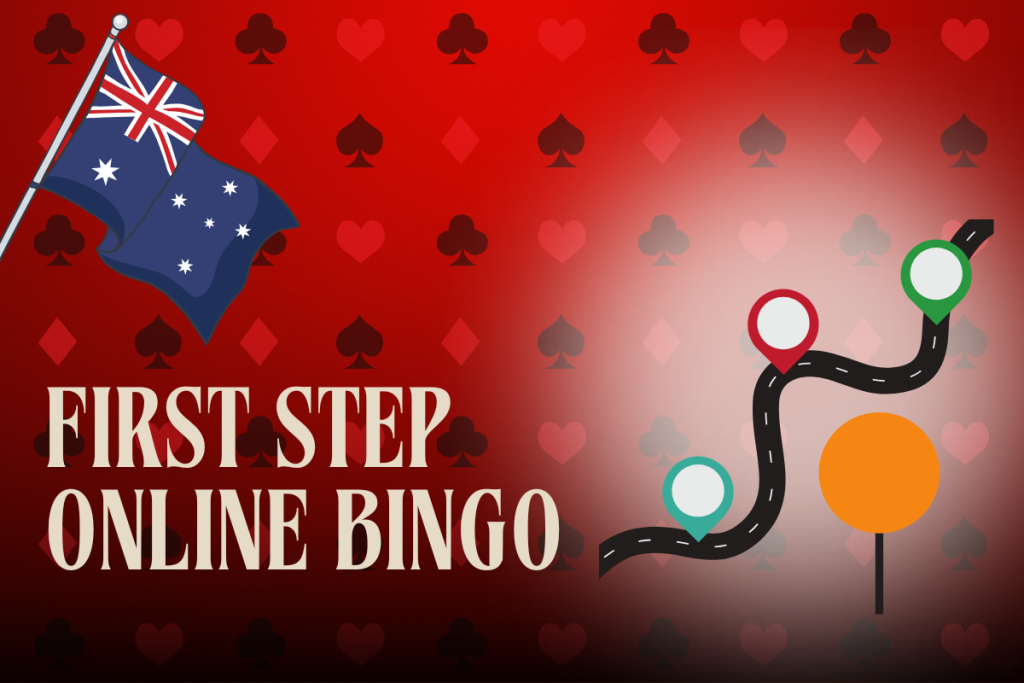 australian flag, road with points on red card background