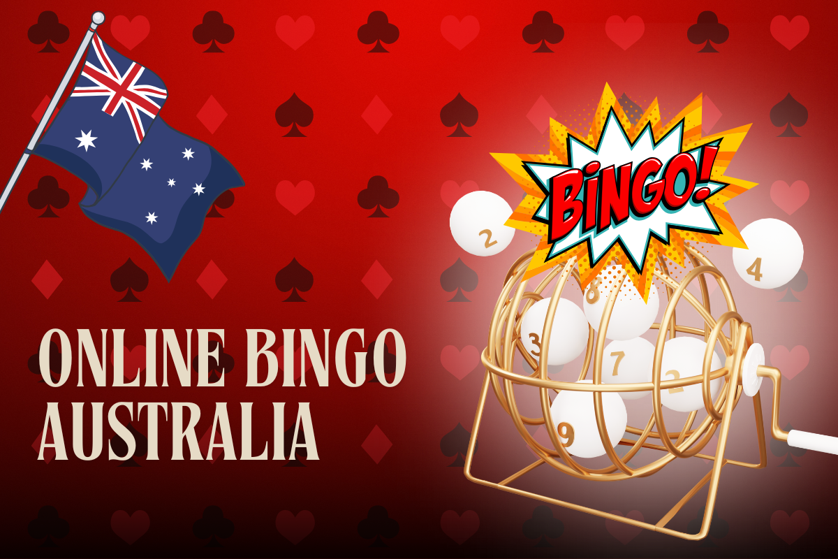 australian flag, gold bingo on red card background