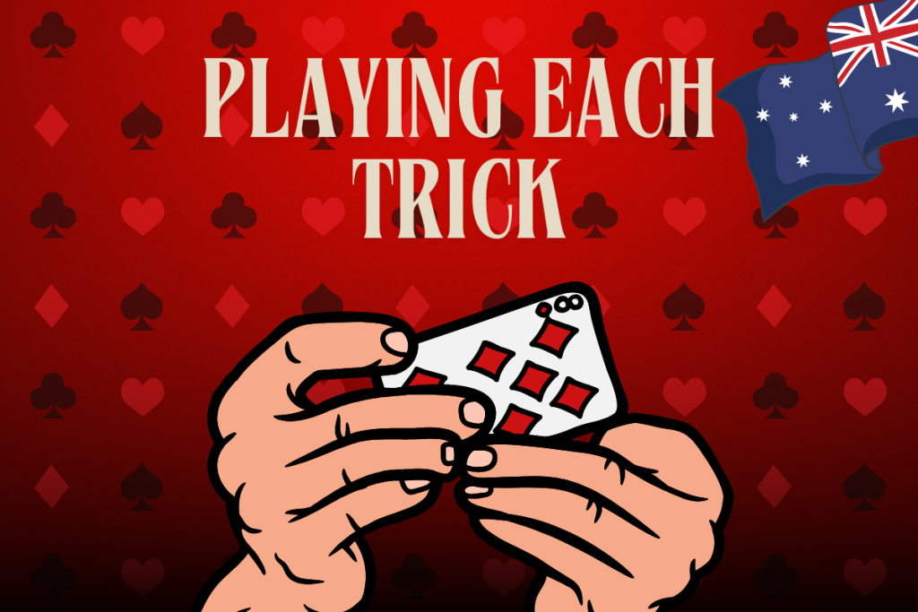 hands with card and the Australian flag on a red card background