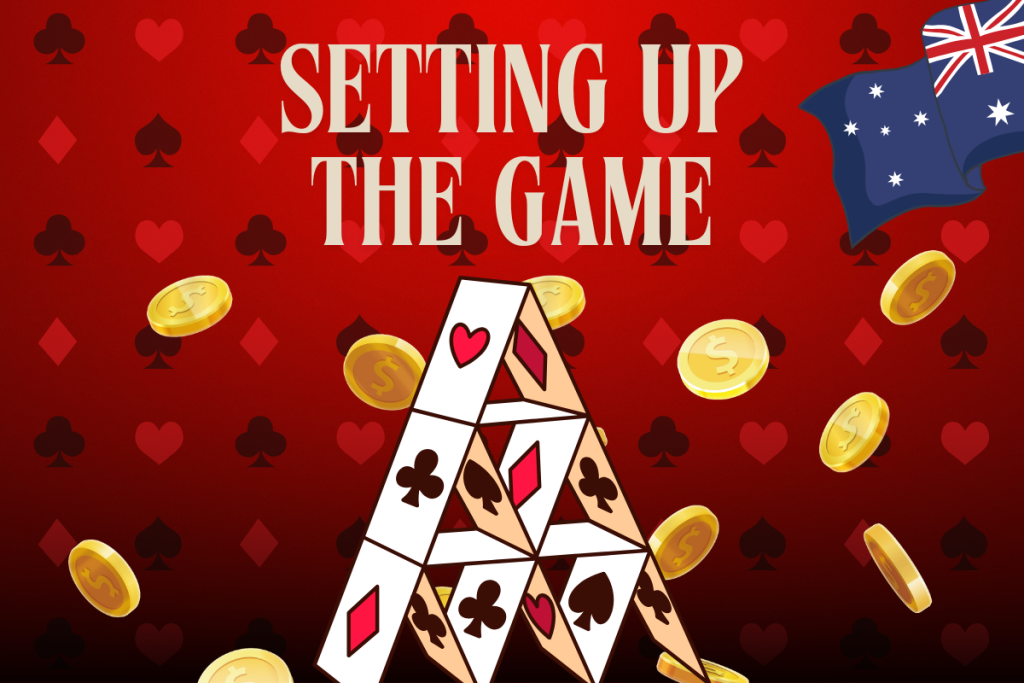 towel of cards and the Australian flag on a red card background