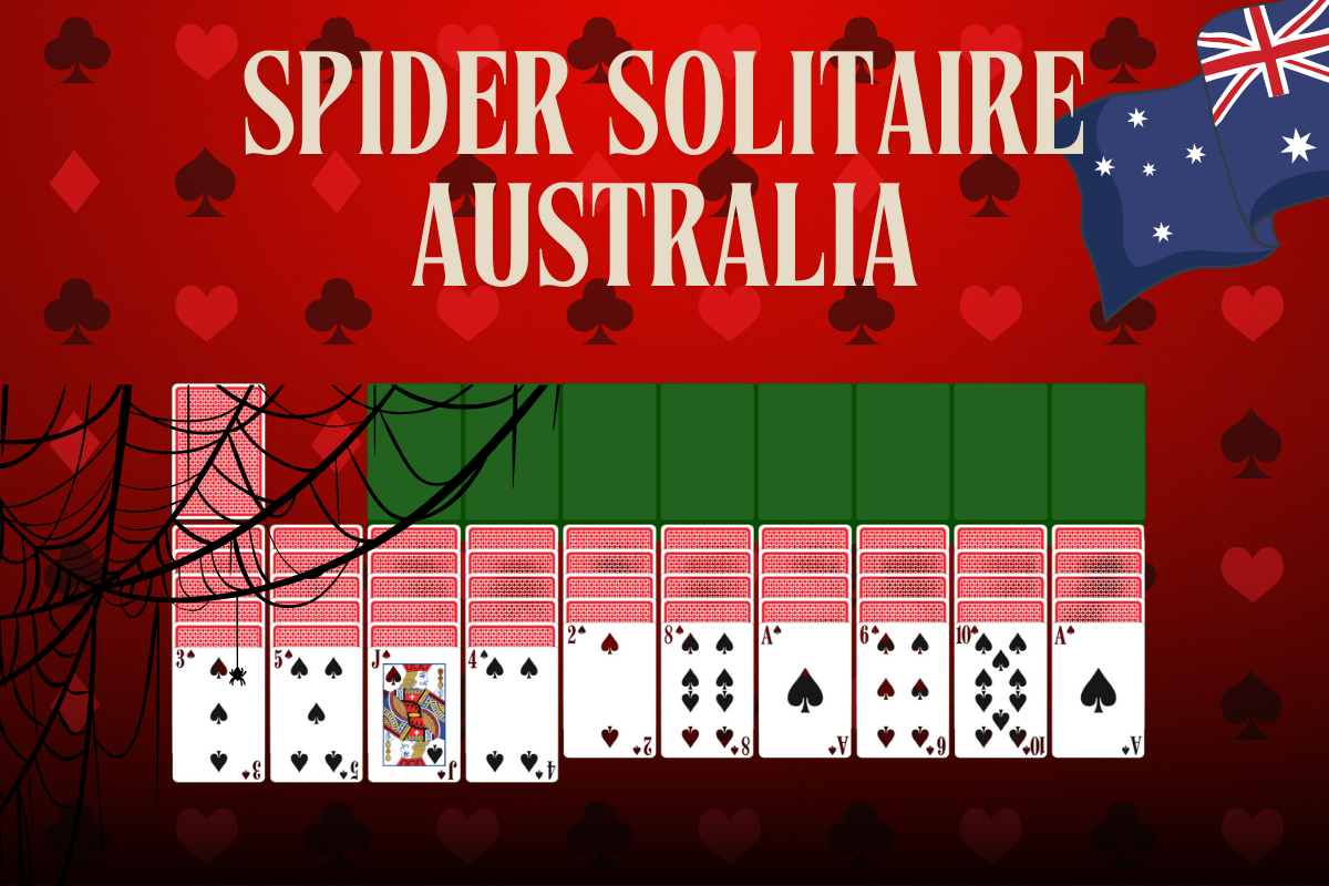 spider solitaire and the Australian flag on a red card background