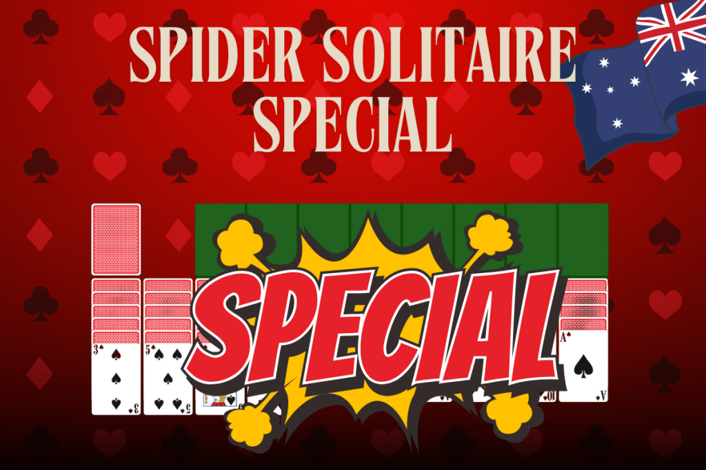 spider solitaire with sign special and Australian flag on a red card background