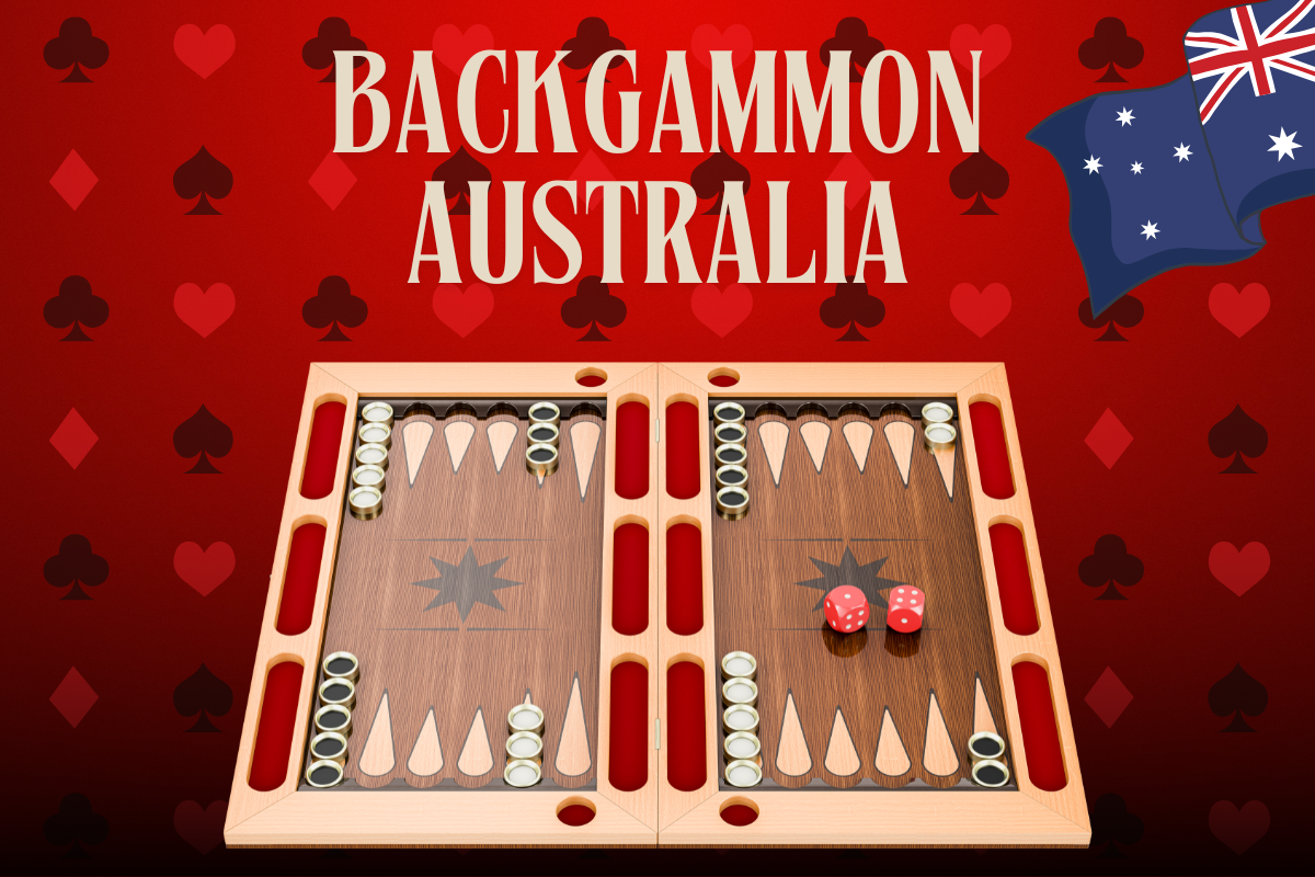 backgammon and Australian flag on red card background