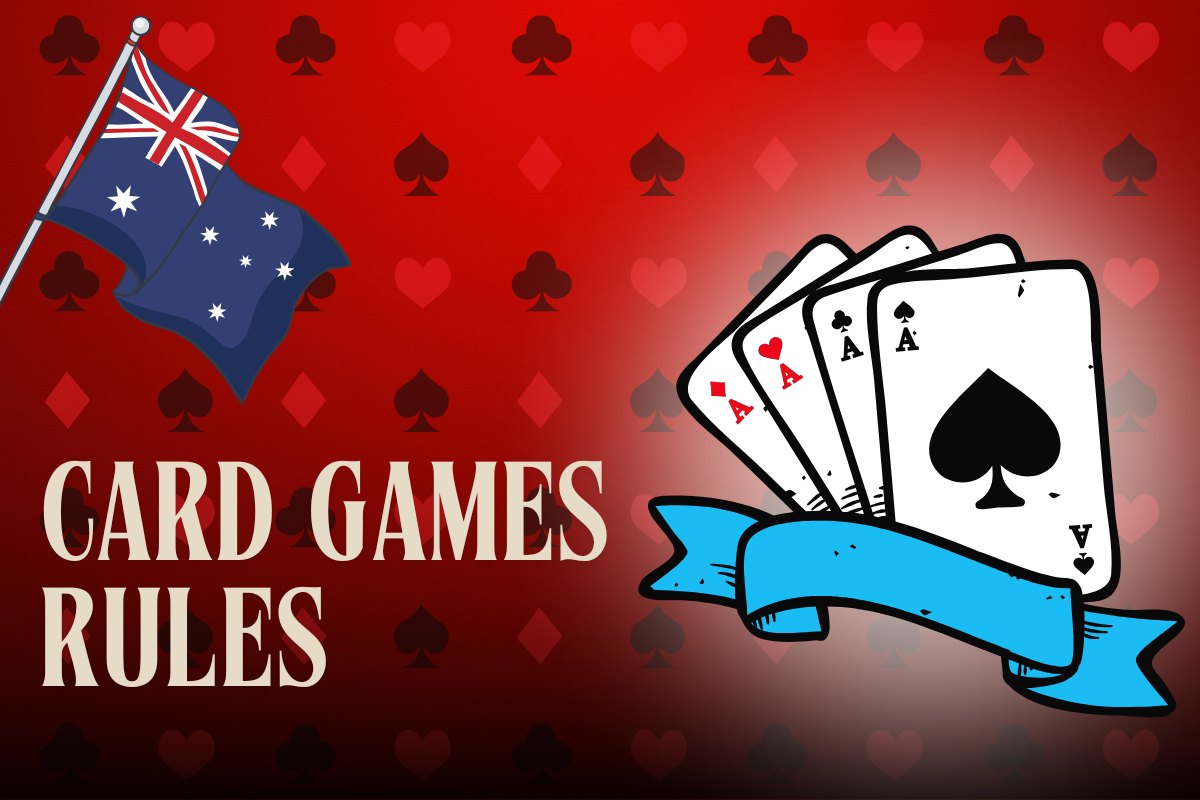 Australian flag, blue ribbon and cards on red card background