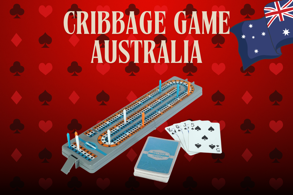 Cribbage and Australian flag on red card background