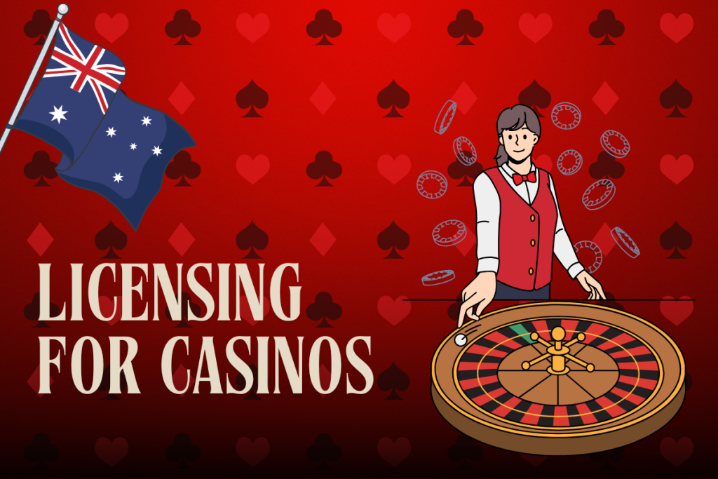 roulette and australian flag on red card background