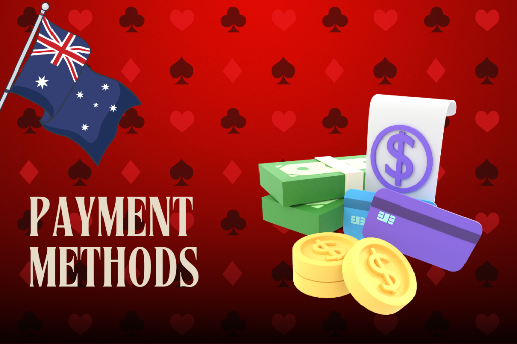 payment methods and australian flag on red card background