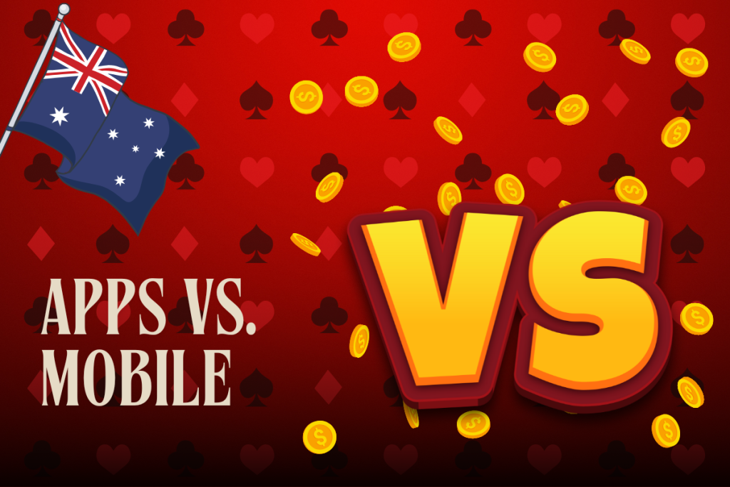 sign vs with gold coins and australian flag on red card background