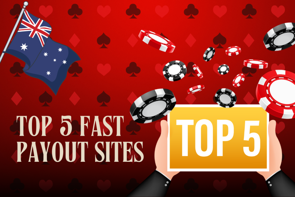 hands with table top 5 and australian flag on red card background