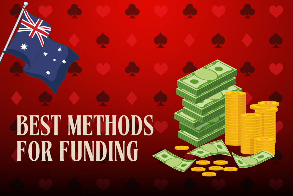 money and coins and australian flag on red card background