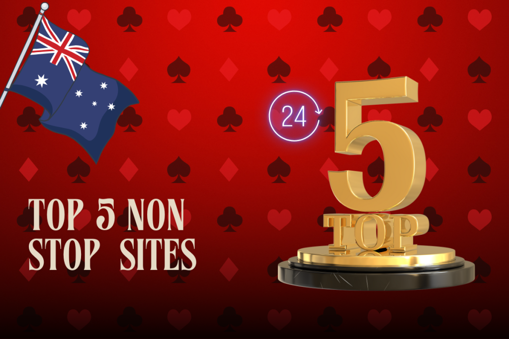 top 5, neon 24 hours and australian flag on red card background