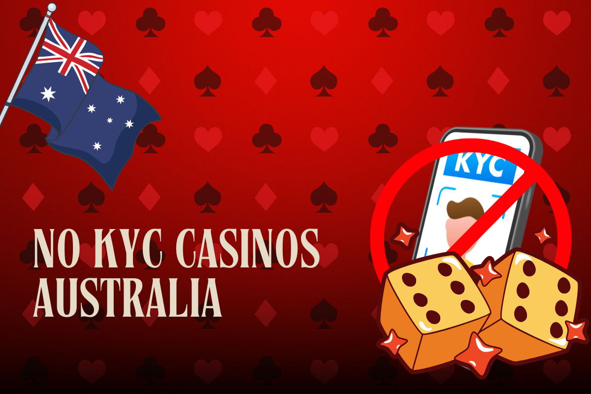 no kyc with dices and australian flag on red card background