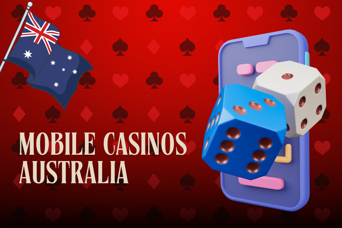 mobile with dices and australian flag on red card background