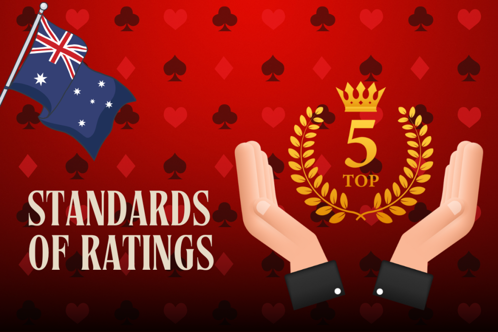 hands with top 5 and australian flag on red card background