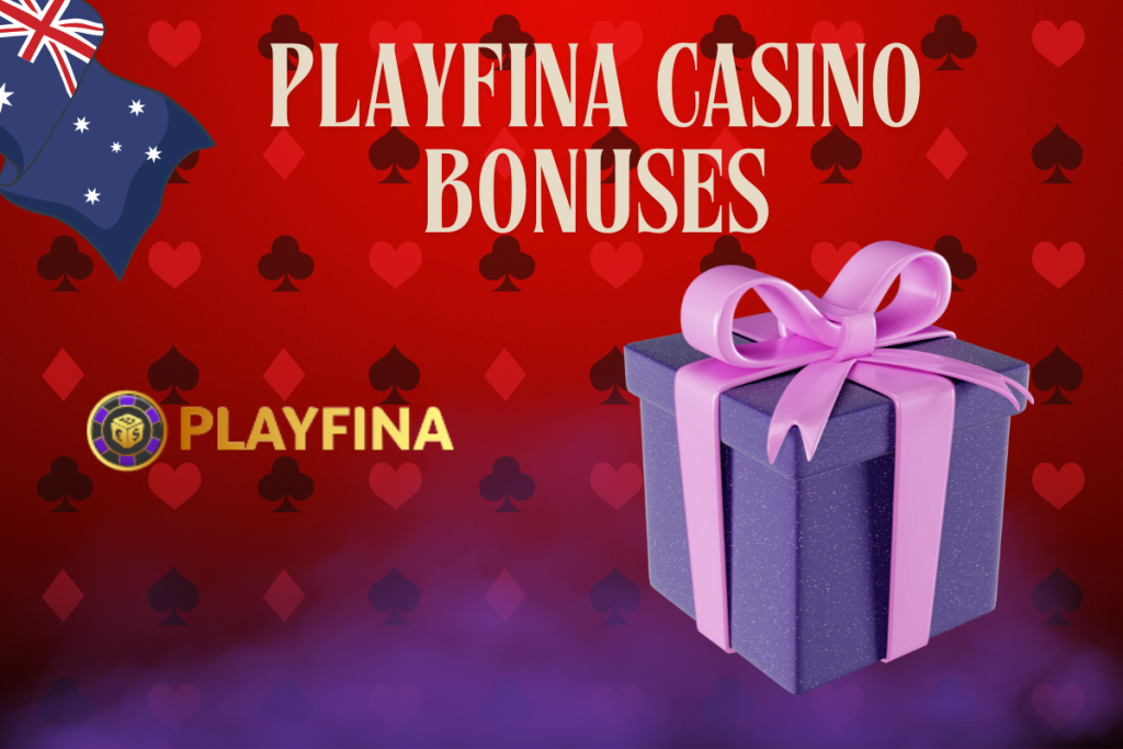 purple box, playfina logo and australian flag on red background