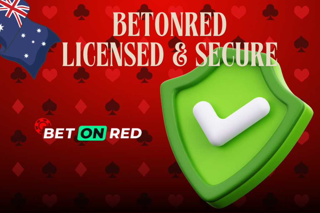 secure sign, betonred logo and australian flag on red card background