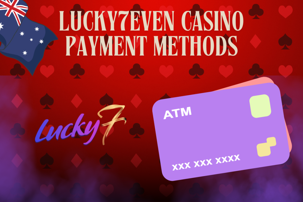 banking cards, lucky 7 logo and australian flag on red background