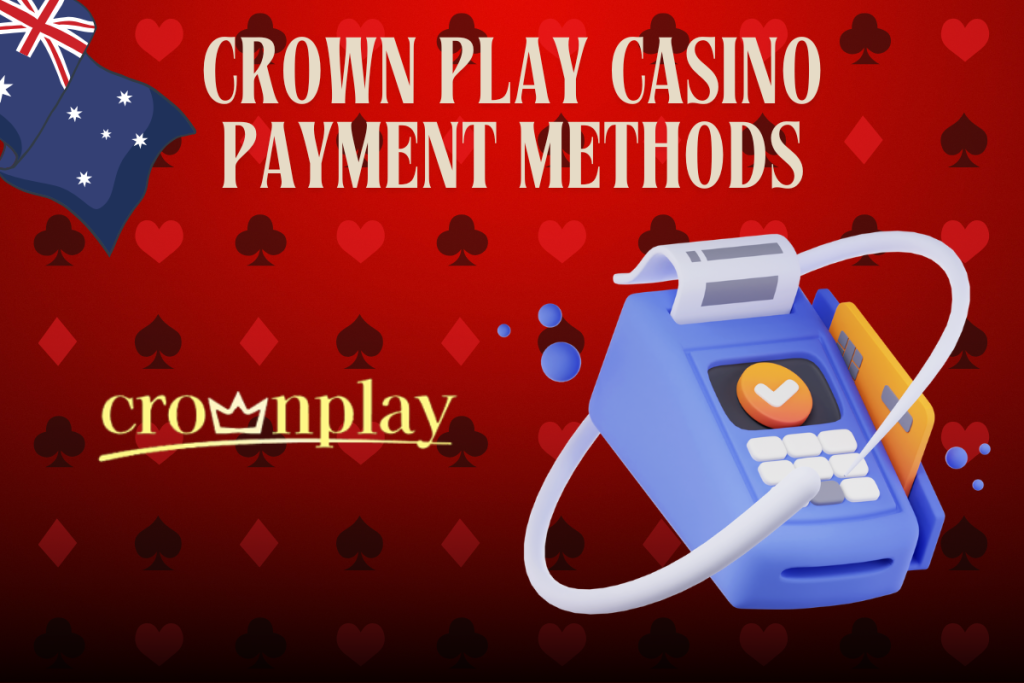 payment icon, crownplay logo and australian flag on red background
