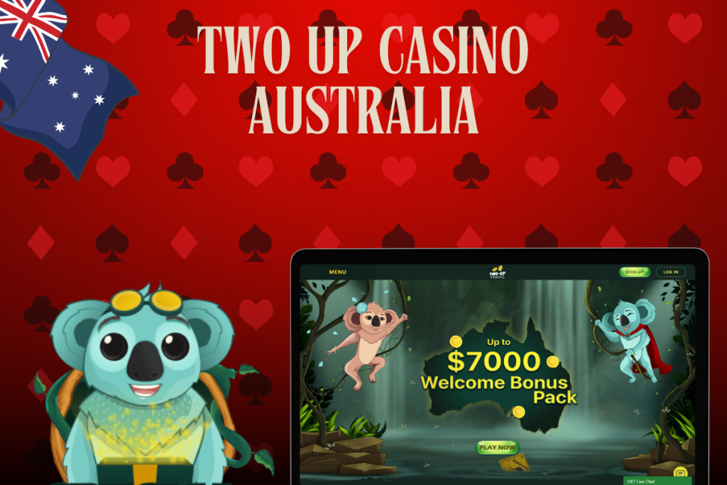 laptop with two up casino and australian flag on red background