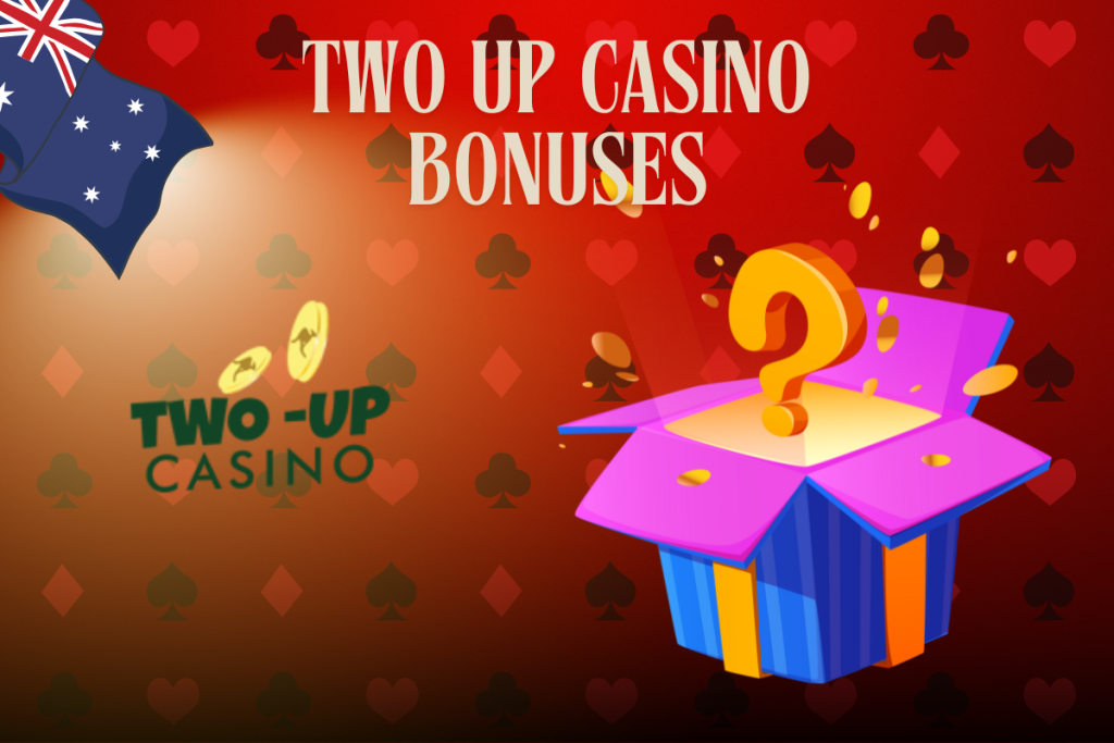 box with question, two up logo and australian flag on red background