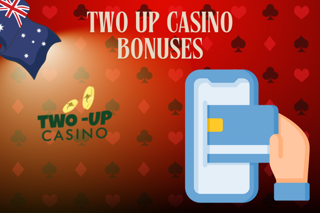 mobile and card, two up logo and australian flag on red background