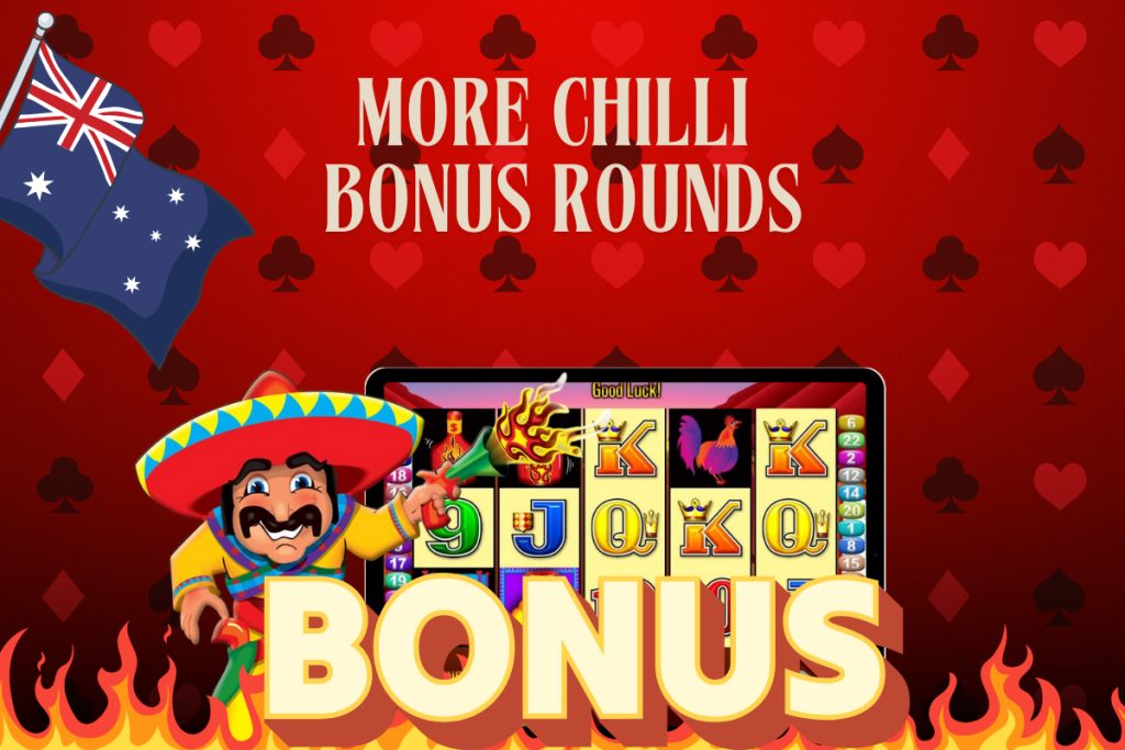 tablet with slot more chilli, bonus, australian flag on red background