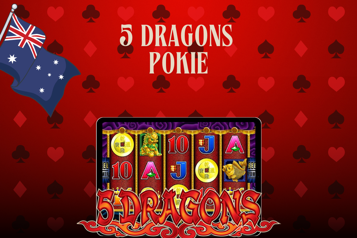 tablet with slot 5 dragons, australian flag on red background