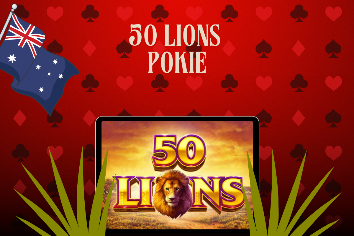 tablet with slot 50 lions, australian flag on red background